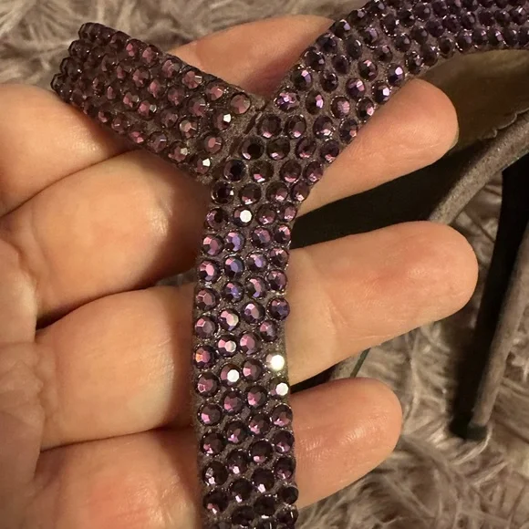 Roberto Cavalli Women Purple Suede Crystal Embellished Strappy Sandal Heel 37 7 - Picture 8 of 16